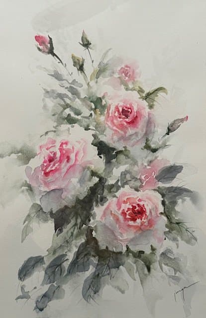 Rose bush, an original watercolour work by Jurga Vilimaite