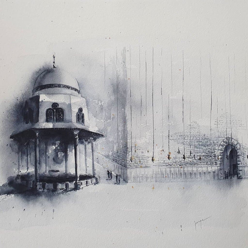 Ablution fountain, an original watercolour work by Jurga Vilimaite