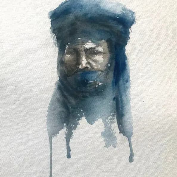 Detail 1 of Prussian blue of a Tuareg man