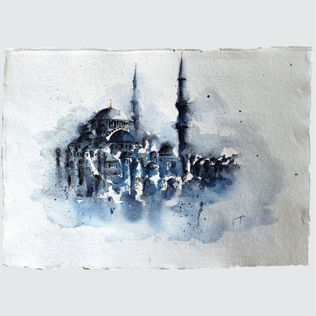 Dusk in Istanbul, an original watercolour work by Jurga Vilimaite