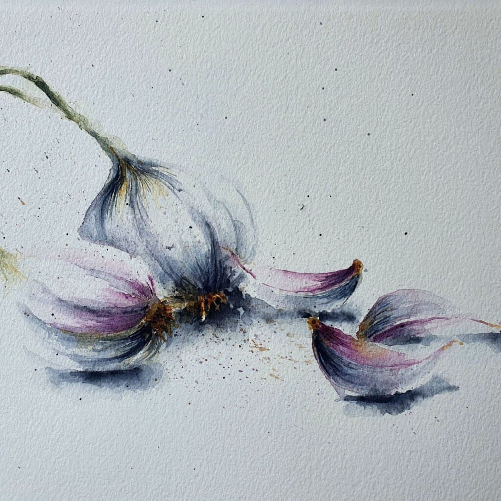 Egyptian garlic, an original watercolour work by Jurga Vilimaite