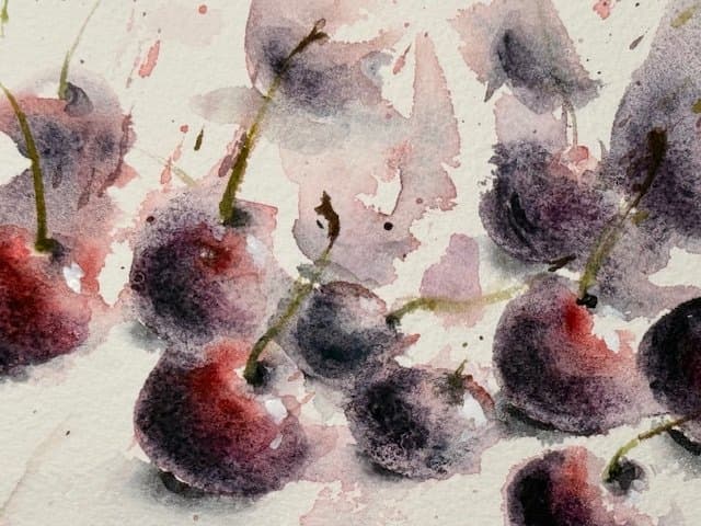 Foggy cherries, an original watercolour work by Jurga Vilimaite
