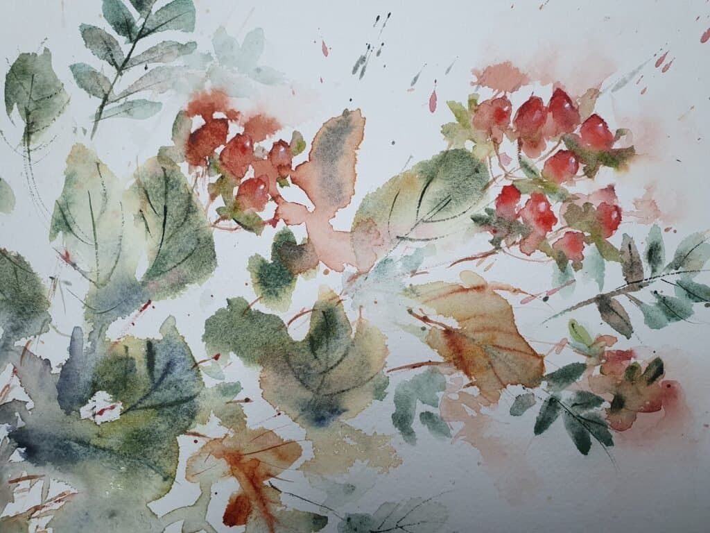 Greens & Berries, an original watercolour work by Jurga Vilimaite