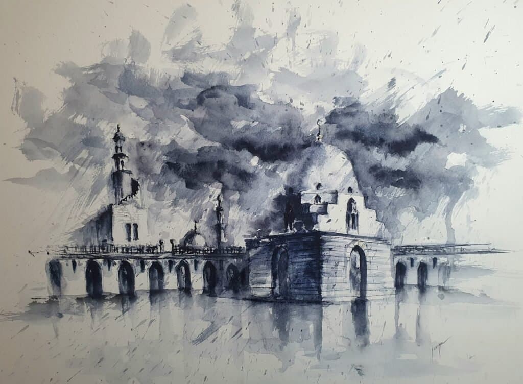 Ibn Tulun Mosque, an original watercolour work by Jurga Vilimaite