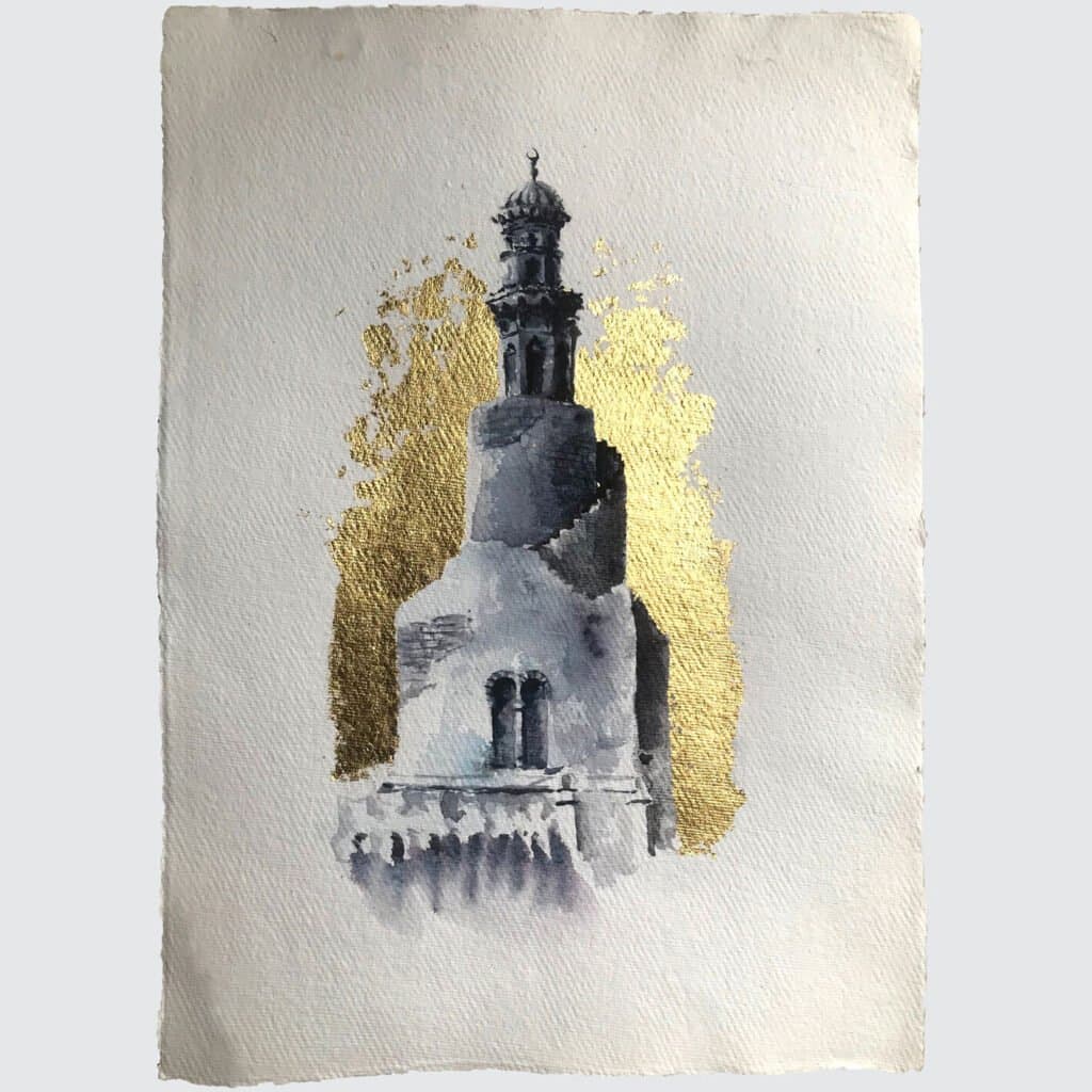Minaret of ibn Tulun mosque, an original watercolour work by Jurga Vilimaite