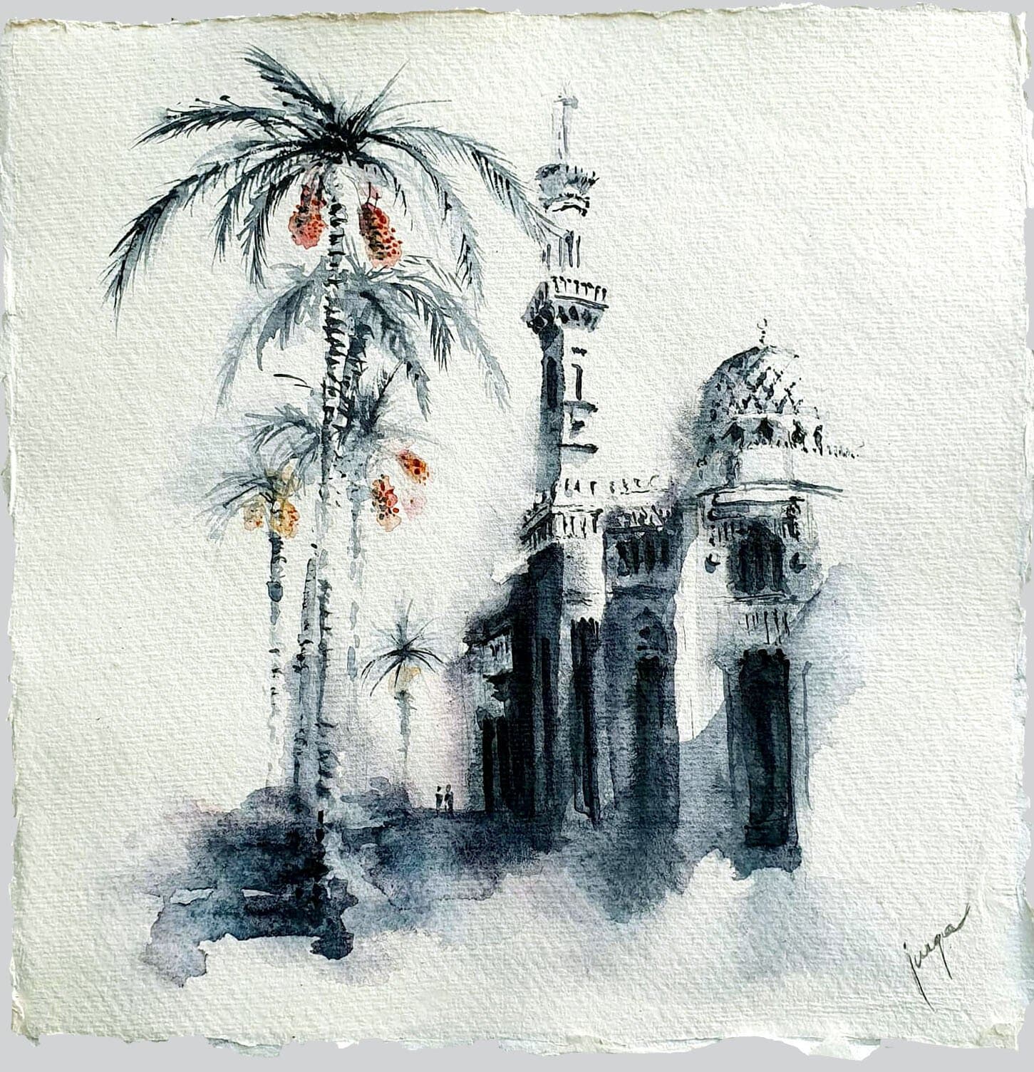 Mosque in Alexandria, Egypt, an original watercolour work by Jurga Vilimaite