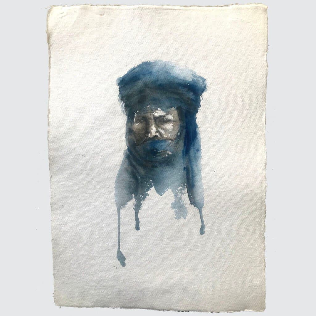 Prussian Blue of a Tuareg Man, a Morocco-inspired painting by Jurga Vilimaite