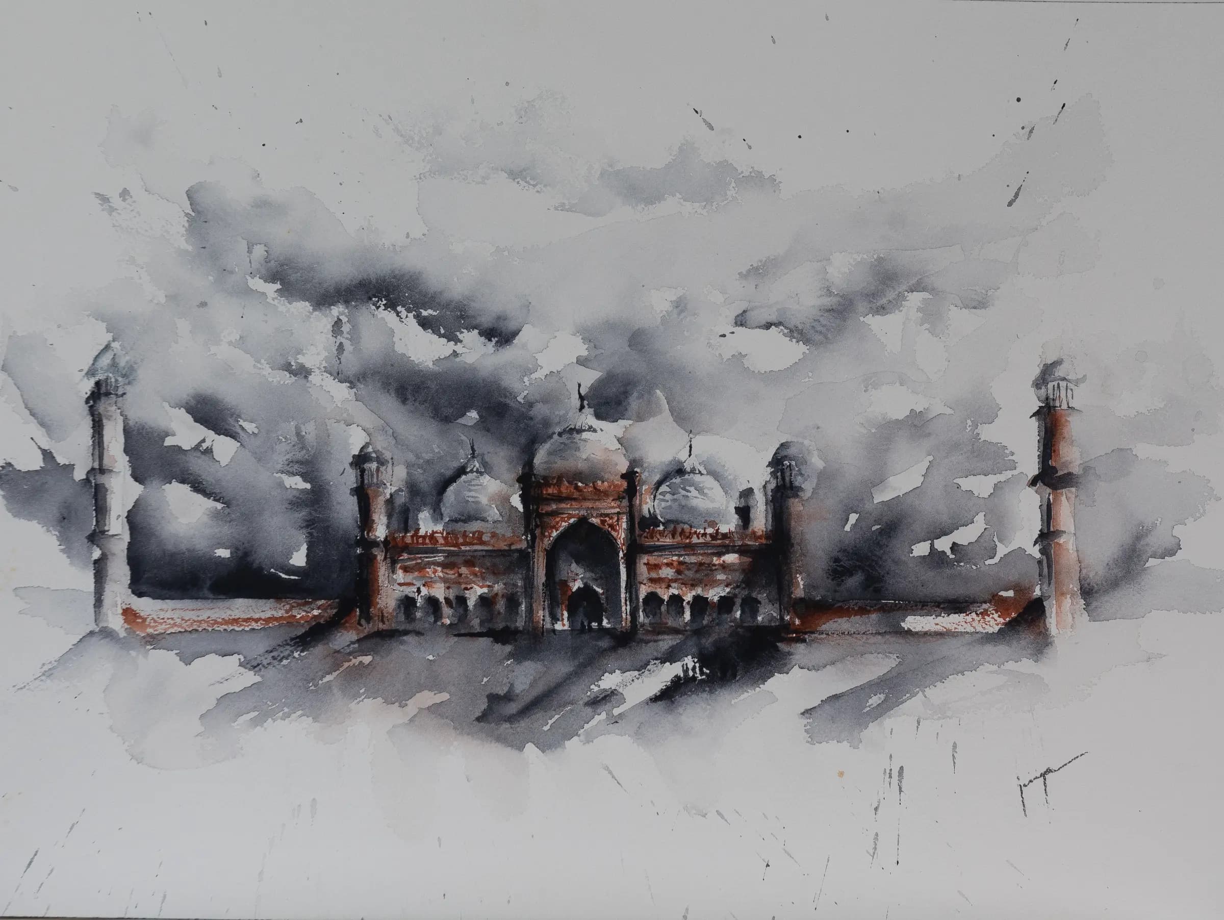 Badshahi Masjid, an original watercolour painting by Jurga Vilimaite