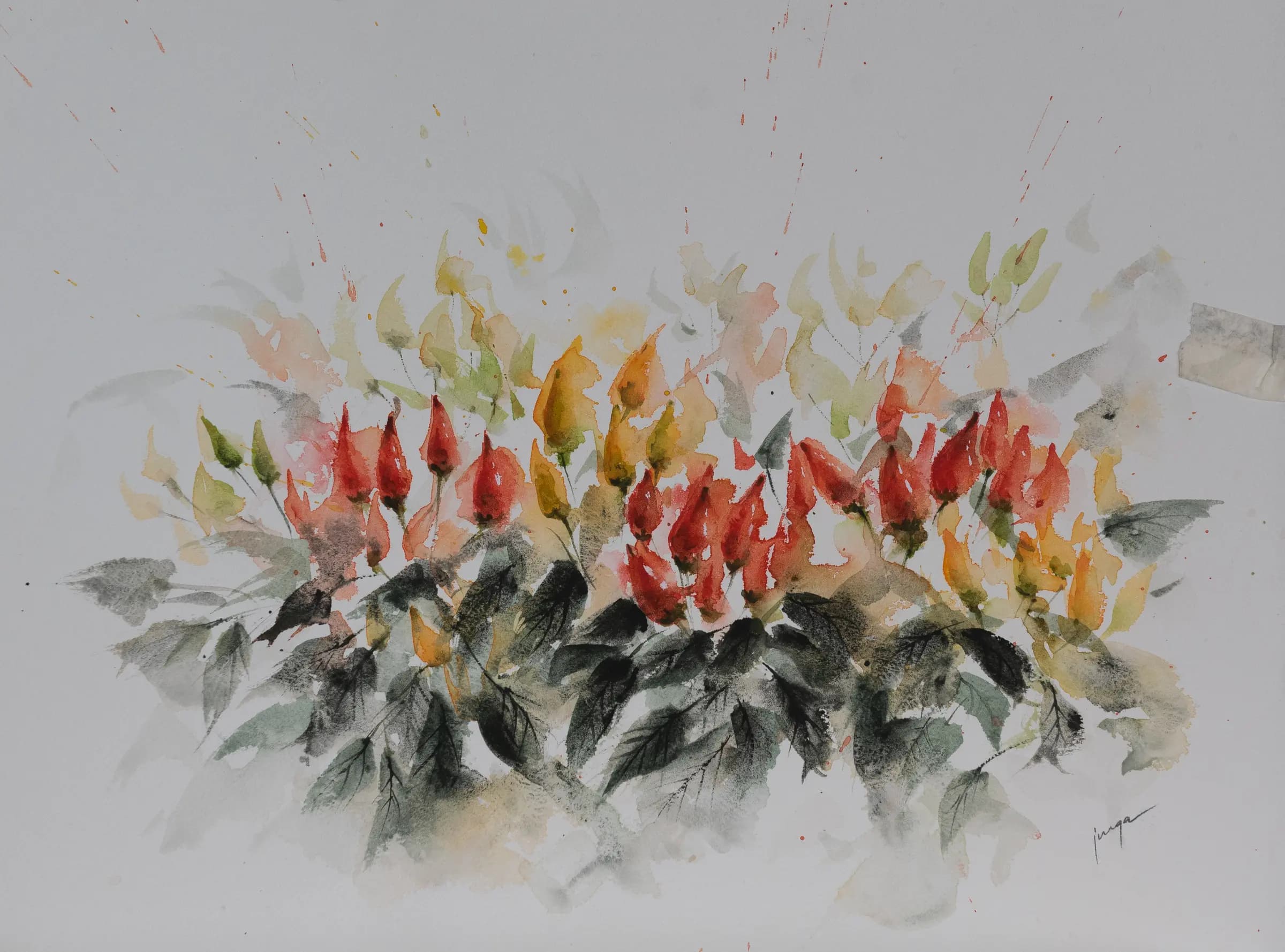 Dancing Chillies, an original watercolour painting by Jurga Vilimaite