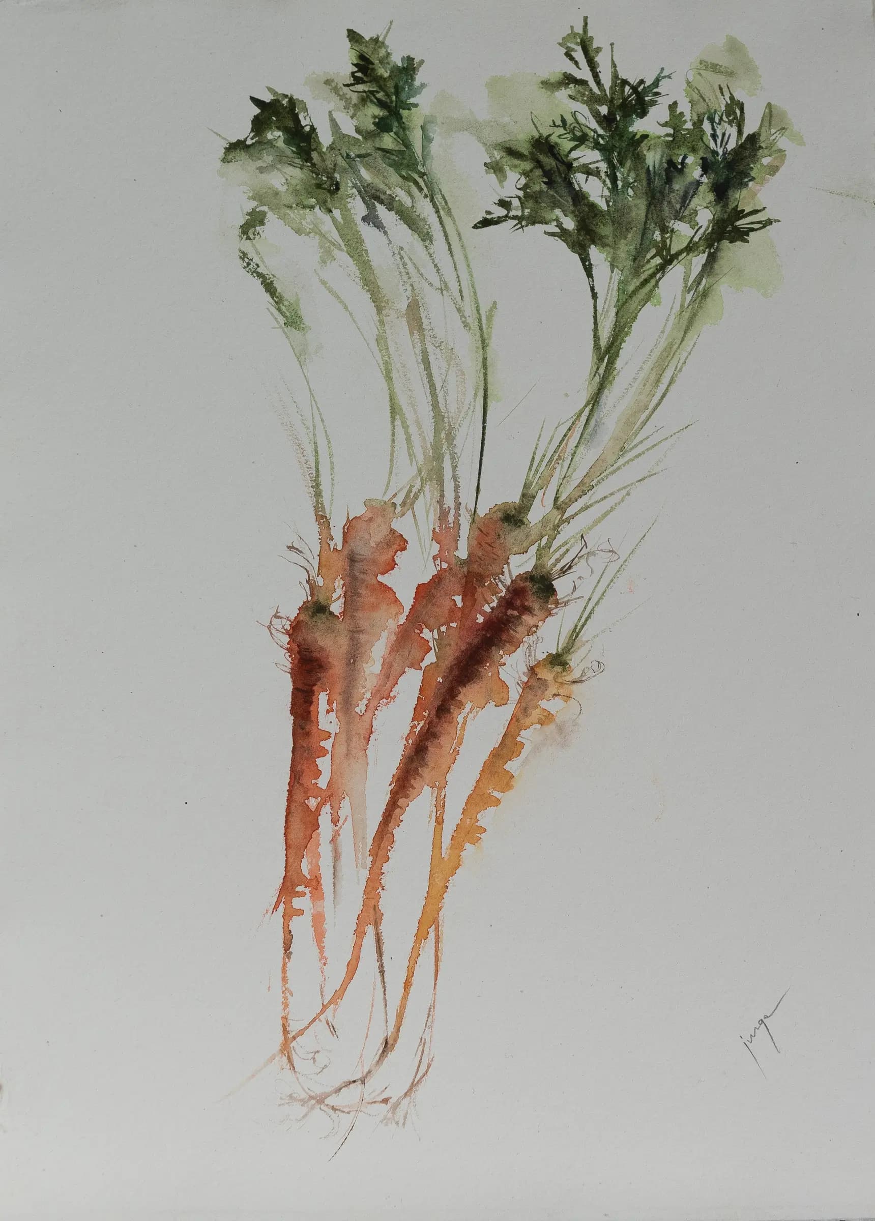 Gossiping Carrots, an original watercolour painting by Jurga Vilimaite