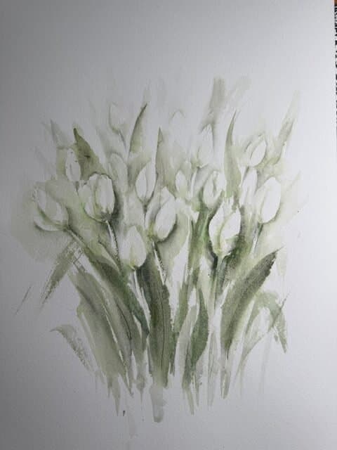 Shy tulips, an original watercolour work by Jurga Vilimaite