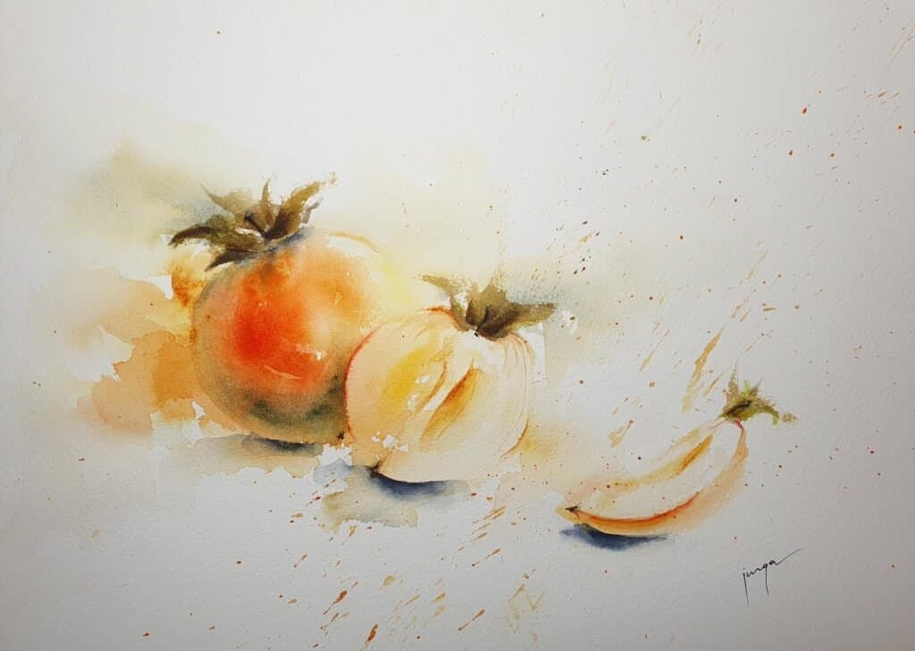 Simple persimon, an original watercolour work by Jurga Vilimaite