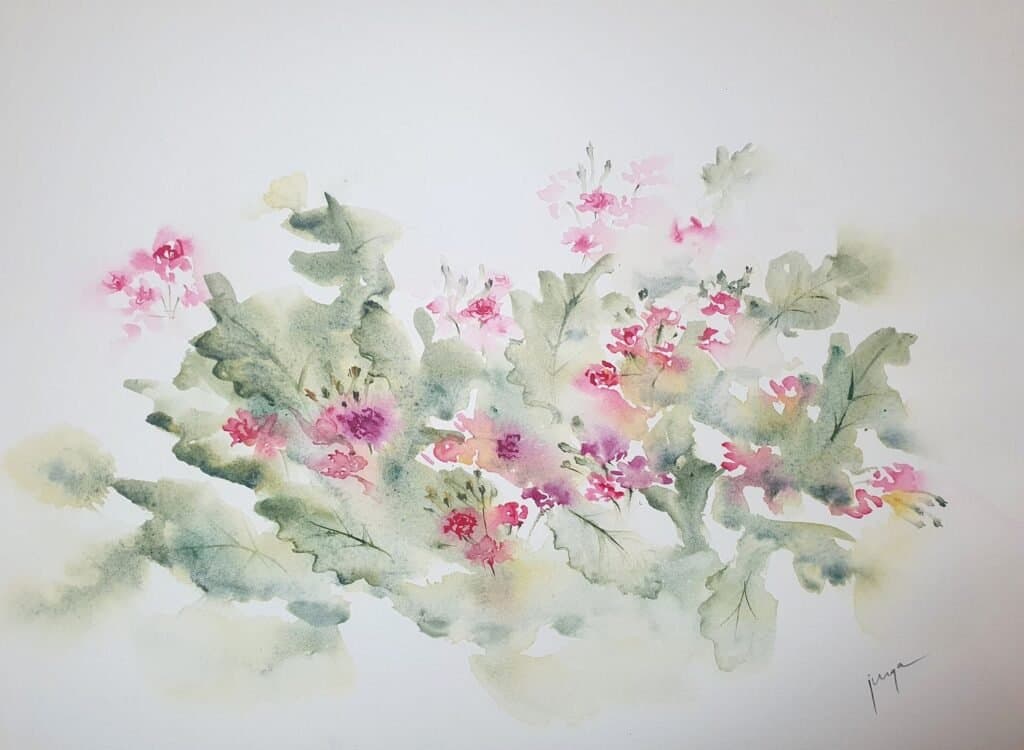 Small pinks, an original watercolour work by Jurga Vilimaite