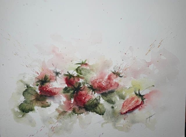 Strawberries, an original watercolour work by Jurga Vilimaite
