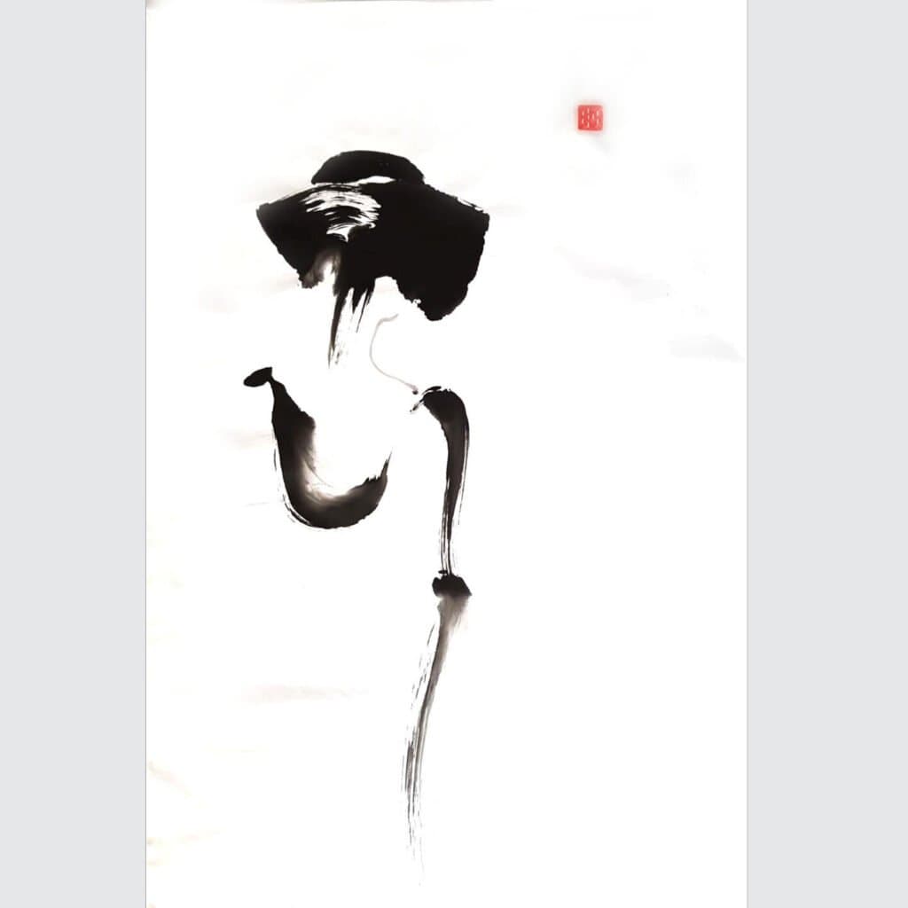Waiting Geisha, an original ink work by Jurga Vilimaite