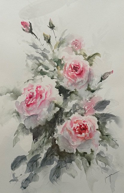 Rose bush, an original watercolour work by Jurga Vilimaite