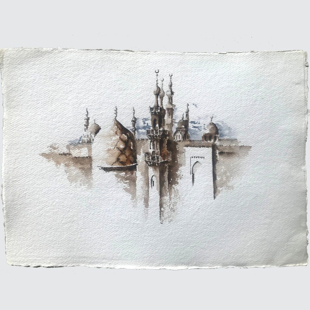Cairo minarets, an original watercolour work by Jurga Vilimaite