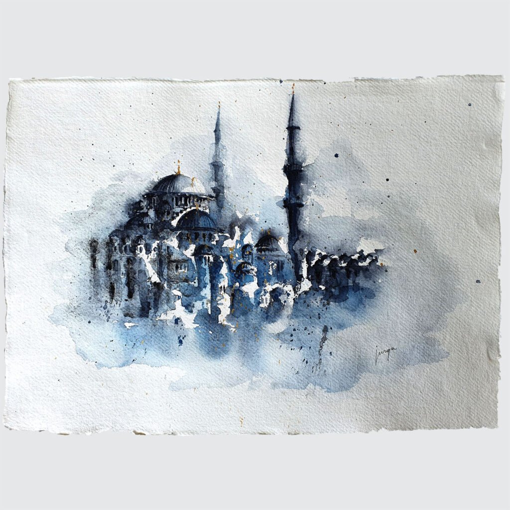 Dusk in Istanbul, an original watercolour work by Jurga Vilimaite