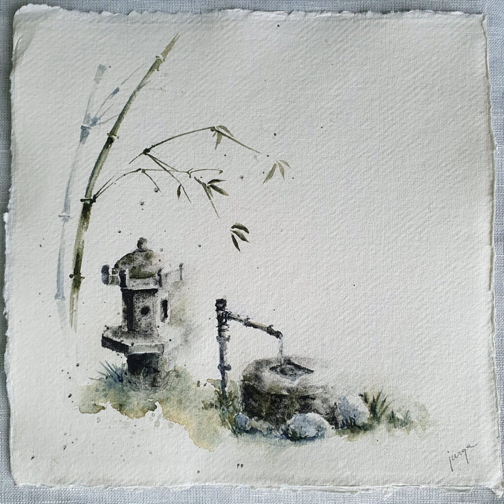 Japanese garden, an original watercolour work by Jurga Vilimaite