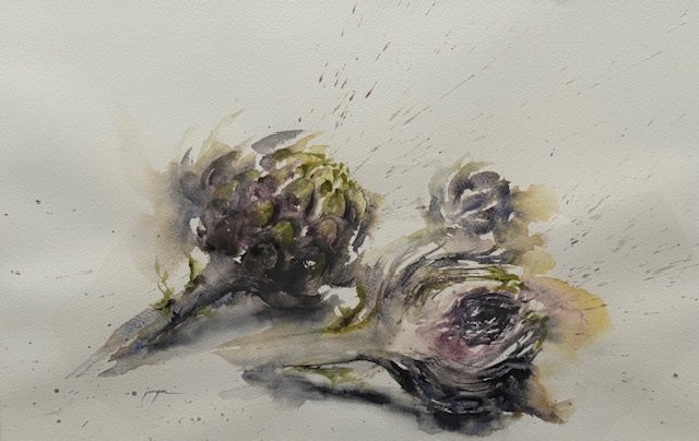 Jazzin’ artichoke, an original watercolour work by Jurga Vilimaite