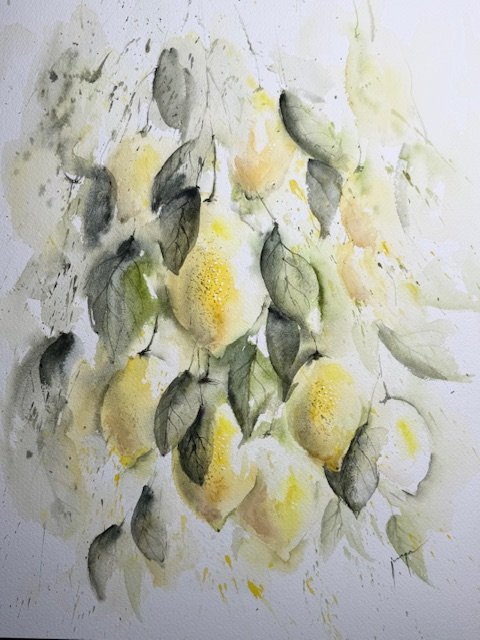 Lemon branch, an original watercolour work by Jurga Vilimaite