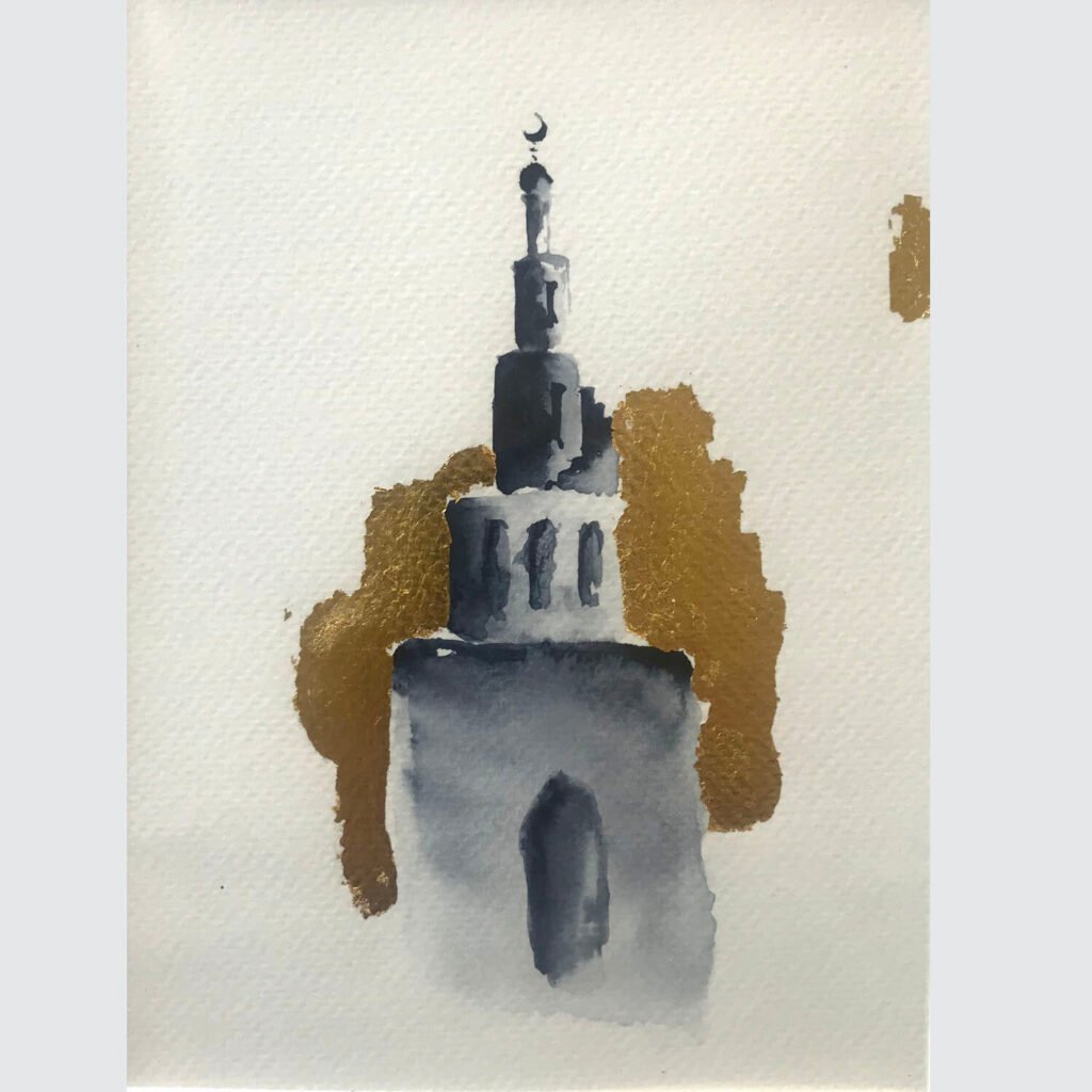 Minaret, an original watercolour work by Jurga Vilimaite