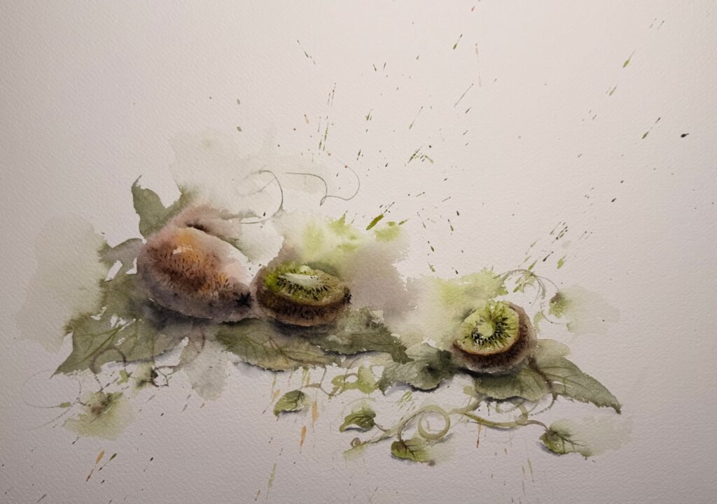 Sleepy Kiwi, an original watercolour work by Jurga Vilimaite