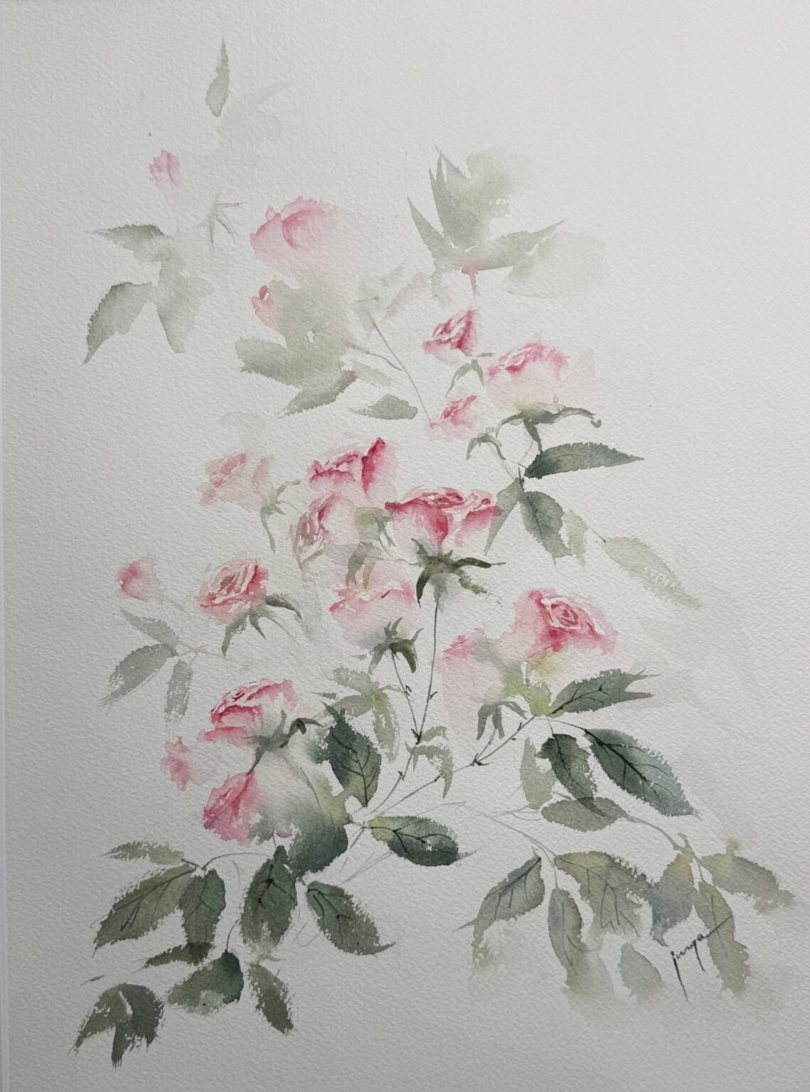 Small Pink Roses, an original watercolour work by Jurga Vilimaite