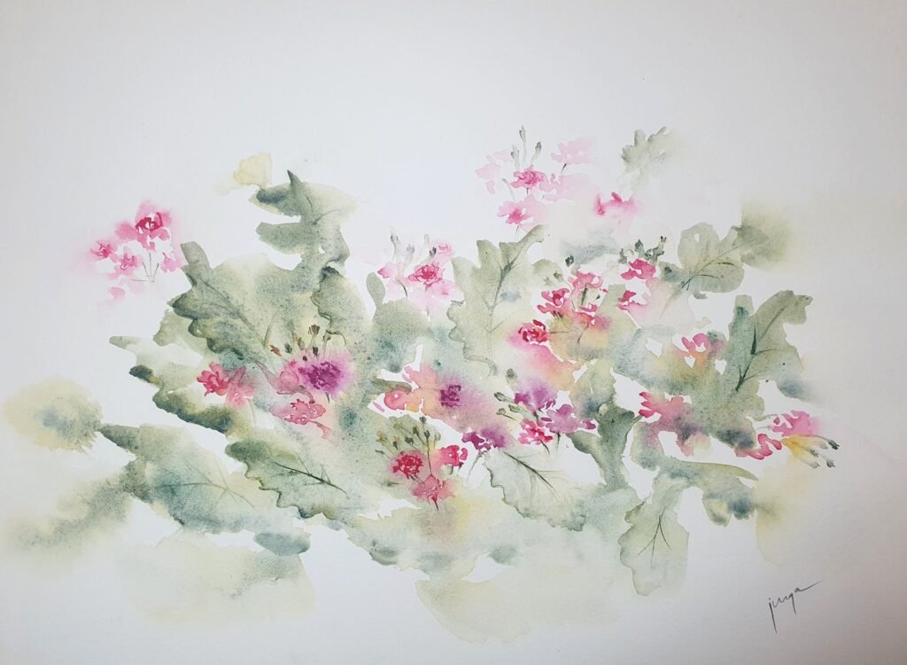 Small pinks, an original watercolour work by Jurga Vilimaite