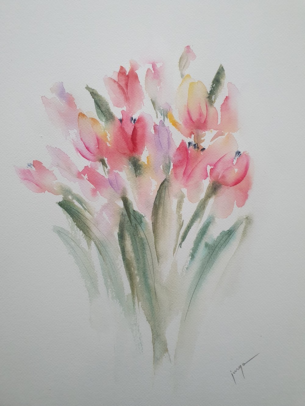 Timid Tulips, an original watercolour work by Jurga Vilimaite